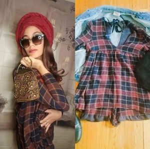Zara Plaid  long sleeve Romper